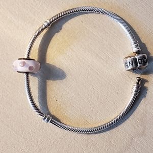 Pandora 925 Silver Bracelet with Pink Glass Charm